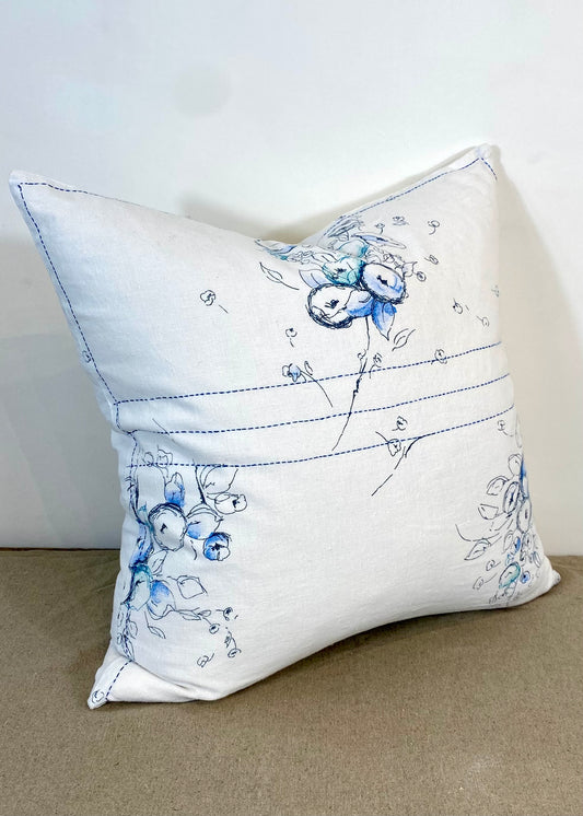 Blue and White Floral Cushion