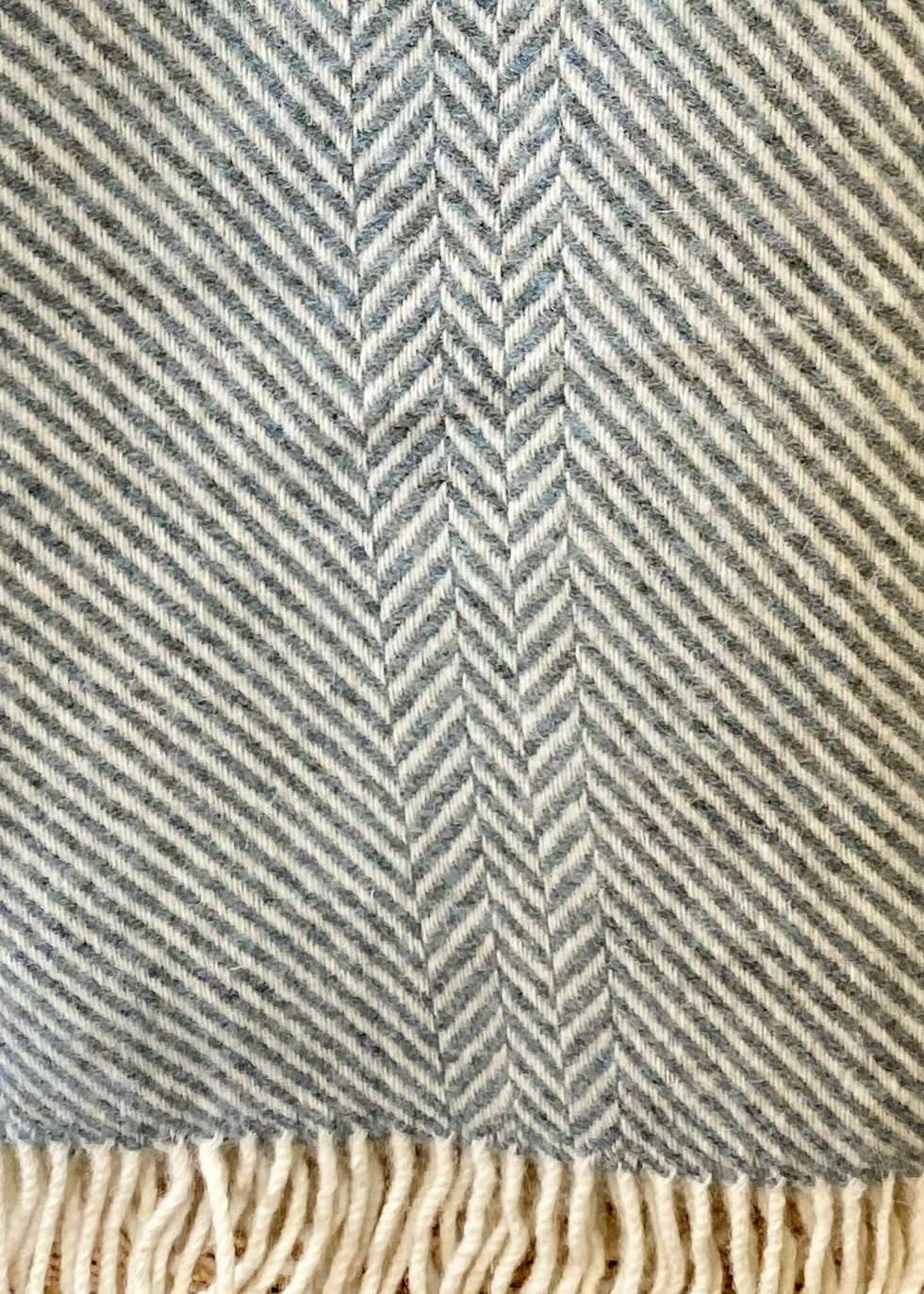 Wool Blanket Herringbone Duck Egg