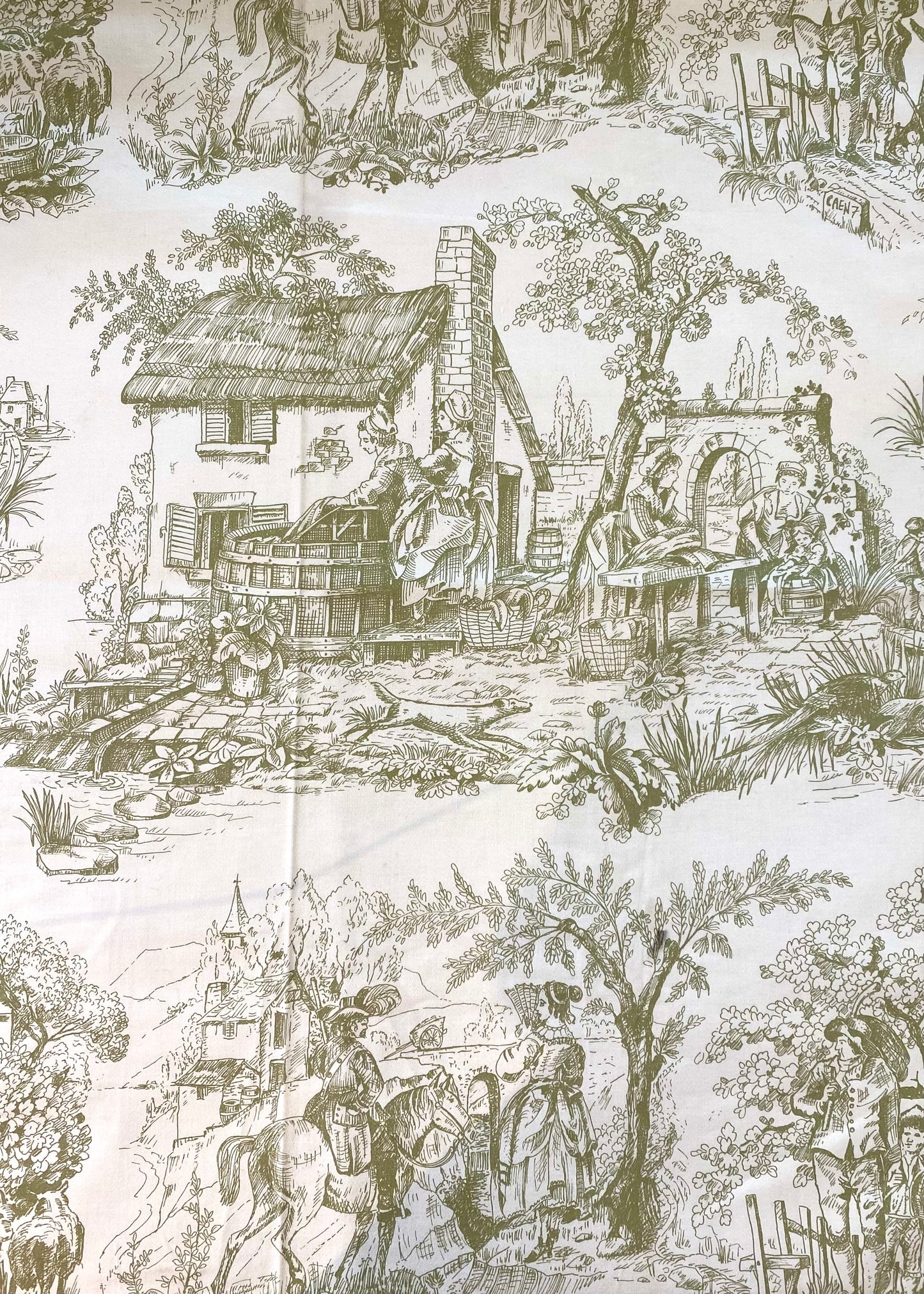 Large Remnant Green and Cream Toile