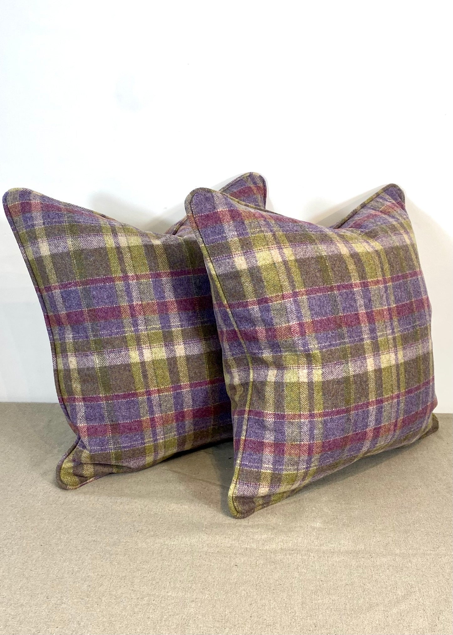 Purple and Green Plaid Piped Cushion