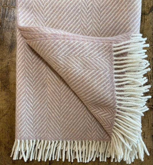 Wool Blanket Herringbone Soft Pink