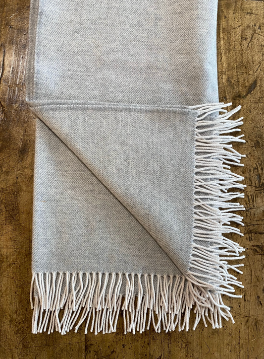 Lambswool Blanket Herringbone Grey