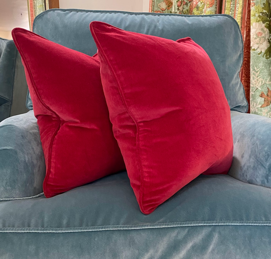Piped Red Velvet Cushion