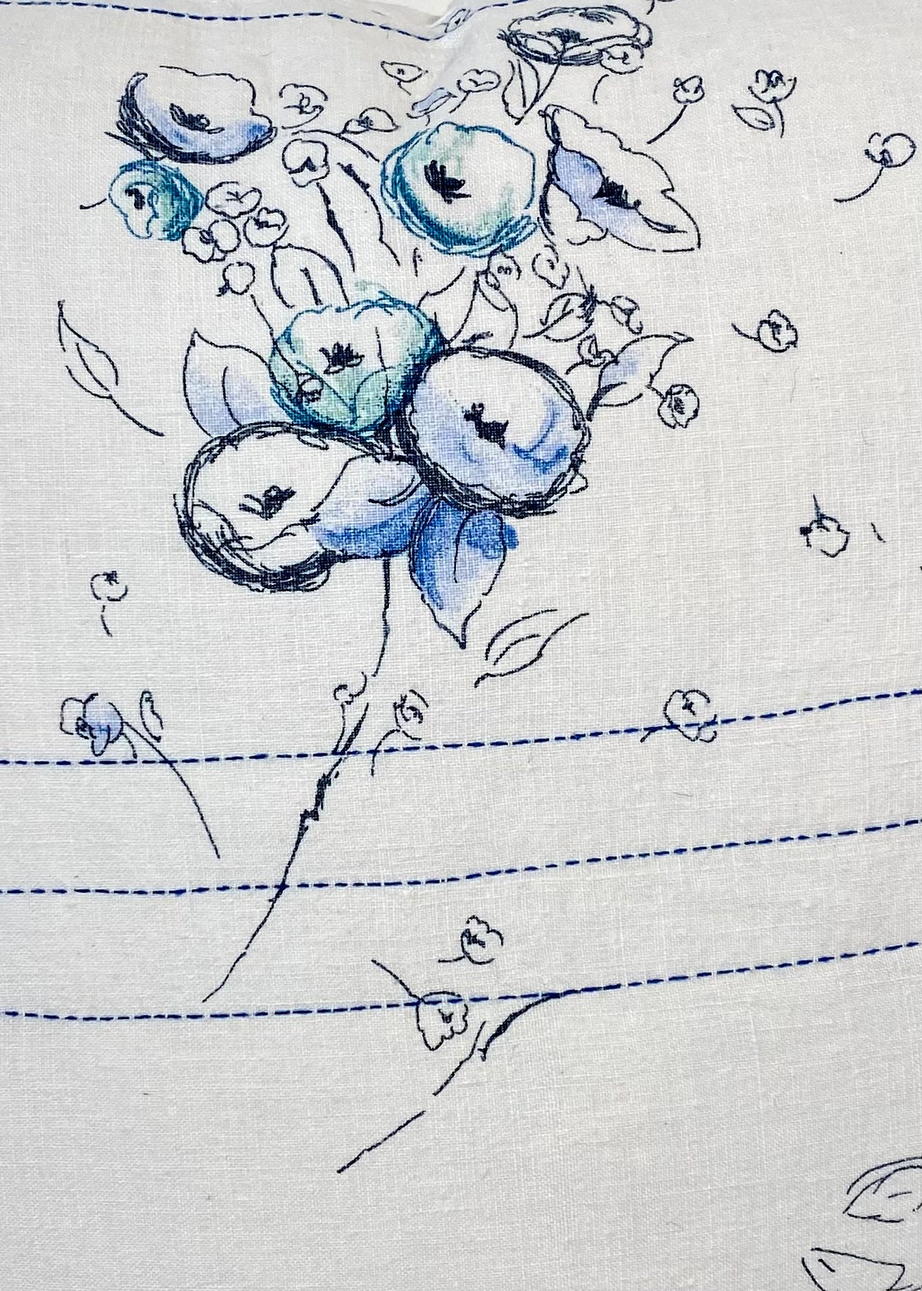 Blue and White Floral Cushion