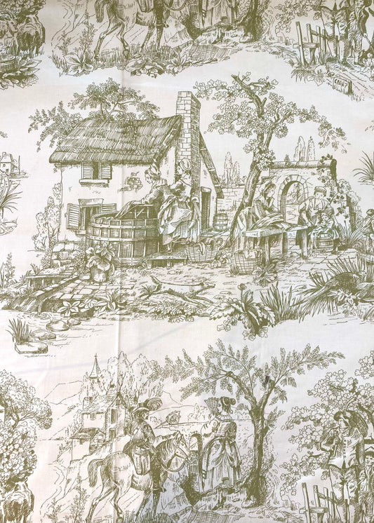 Large Remnant Green and Cream Toile