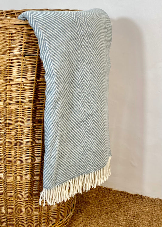 Wool Blanket Herringbone Duck Egg