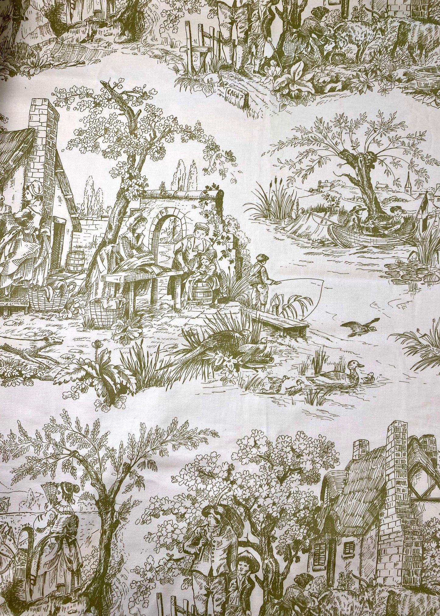 Large Remnant Green and Cream Toile
