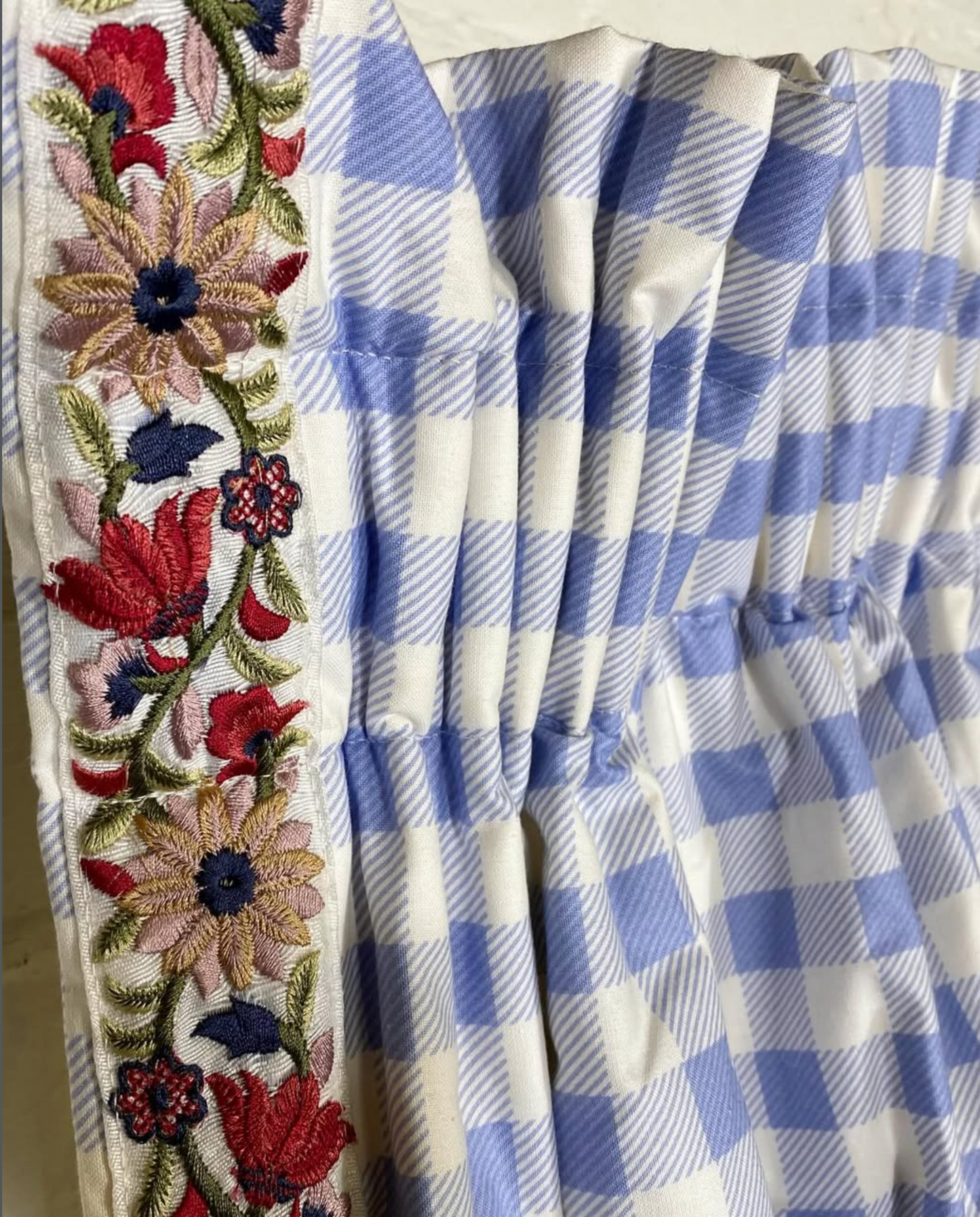 The Nursery Window - Blue Check with Floral Border
