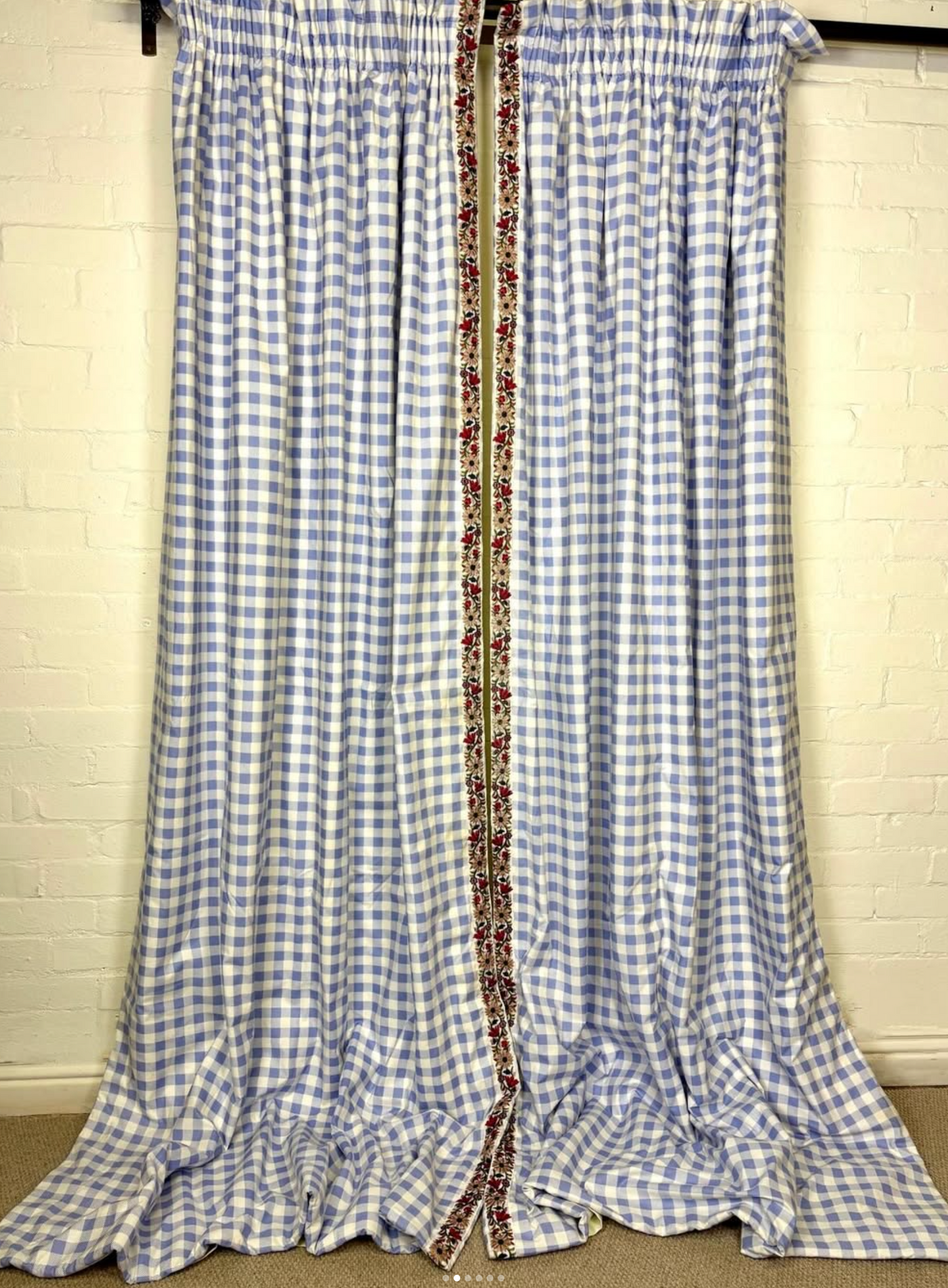 The Nursery Window - Blue Check with Floral Border