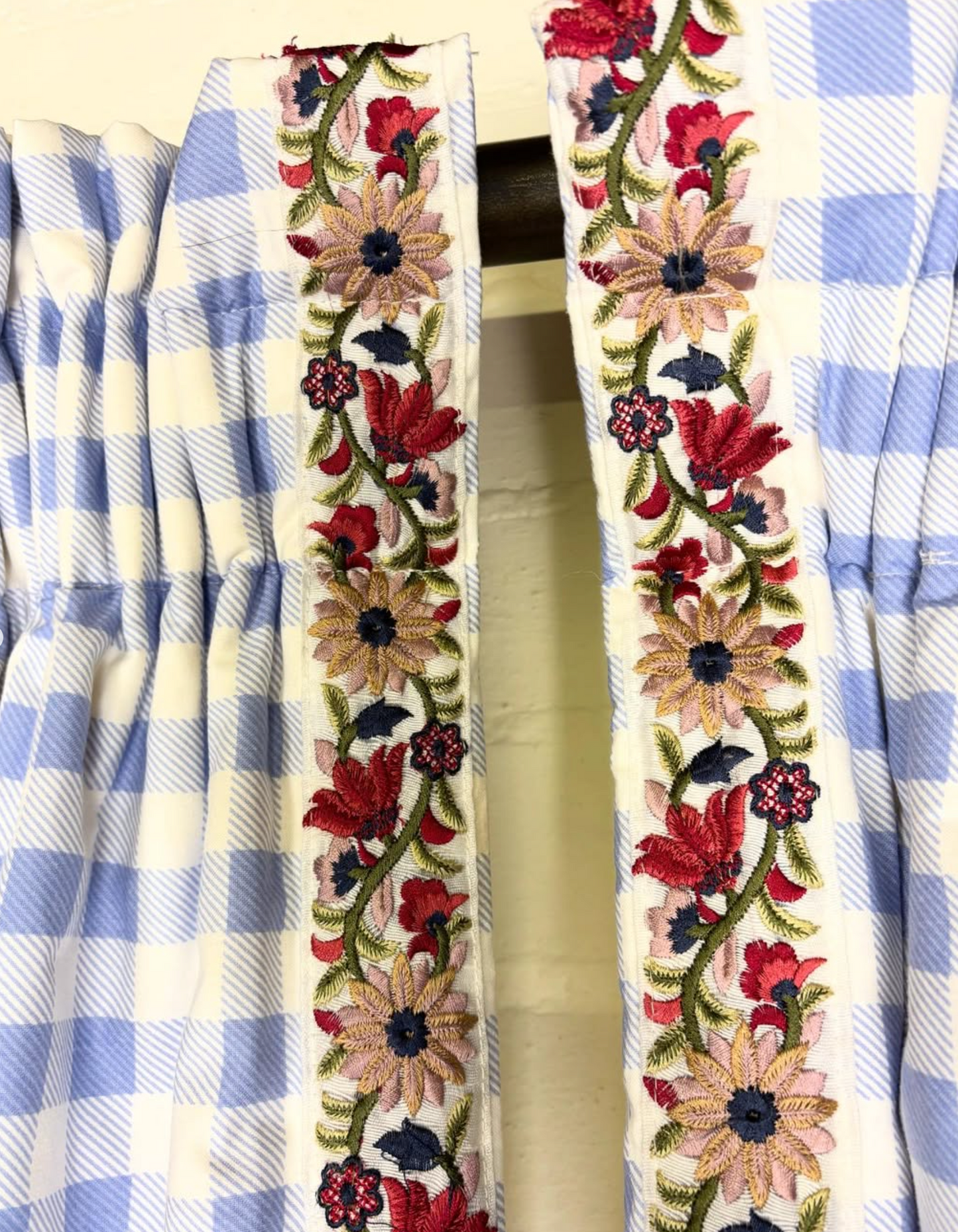 The Nursery Window - Blue Check with Floral Border