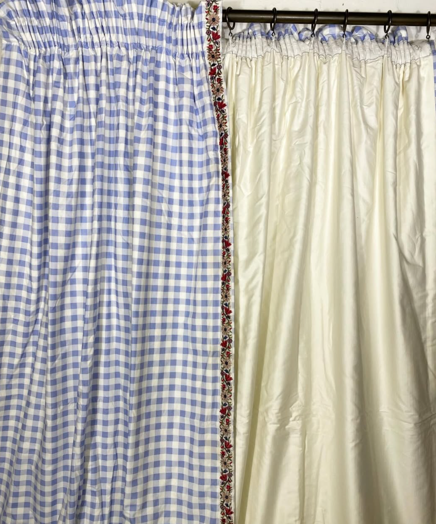 The Nursery Window - Blue Check with Floral Border